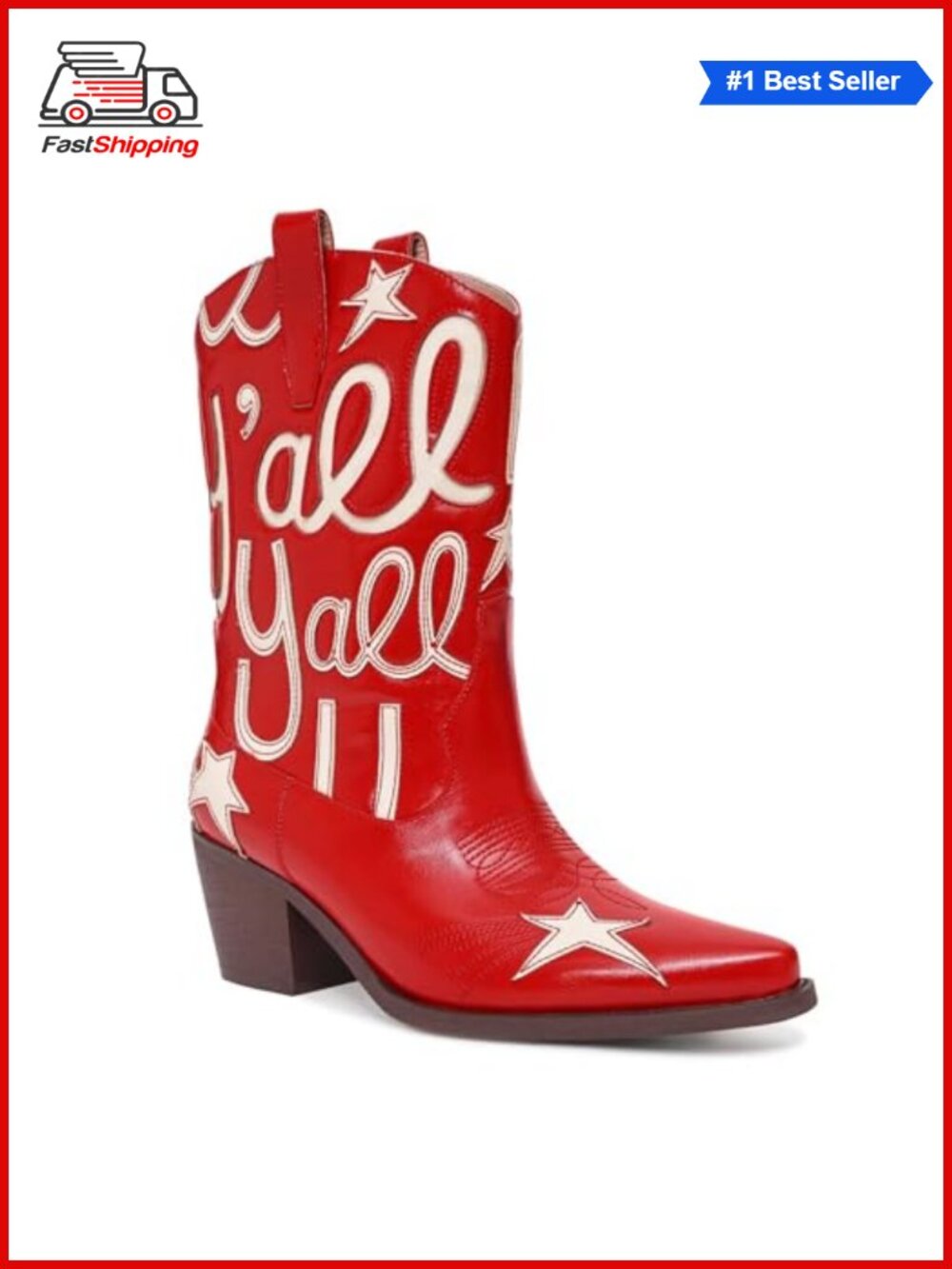 ✨ HOCHFART Women's Western Cowboy Boots Mid Calf Pointed Toe Faux Leather